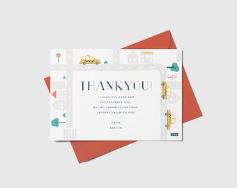 Taxi Birthday Thank You Card: Editable Cab Theme (INSTANT DOWNLOAD)