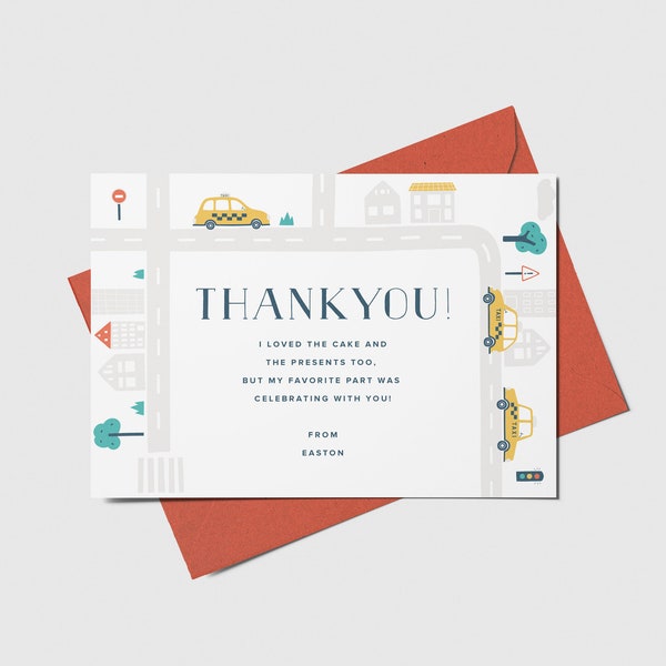 Taxi Birthday Party Thank You Card, Taxi Cab, Hail a Cab, Taxi Car Theme, Editable, INSTANT DOWNLOAD