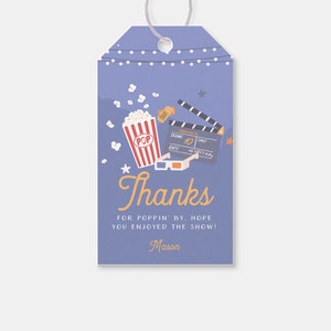 Backyard Movie Night Party Favor Tag, Thank You Tag, Popcorn, Movie Night, Printable, Editable, INSTANT DOWNLOAD