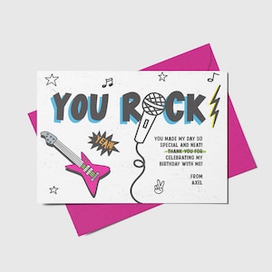 Lets Rock Birthday Party Thank You Card, Rock n Roll, Printable, Editable, INSTANT DOWNLOAD