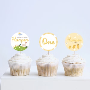 Waddle On Over Birthday Party Cupcake Toppers, Stickers, Little Duck, Duck, Ducklings, Printable, Editable, INSTANT DOWNLOAD