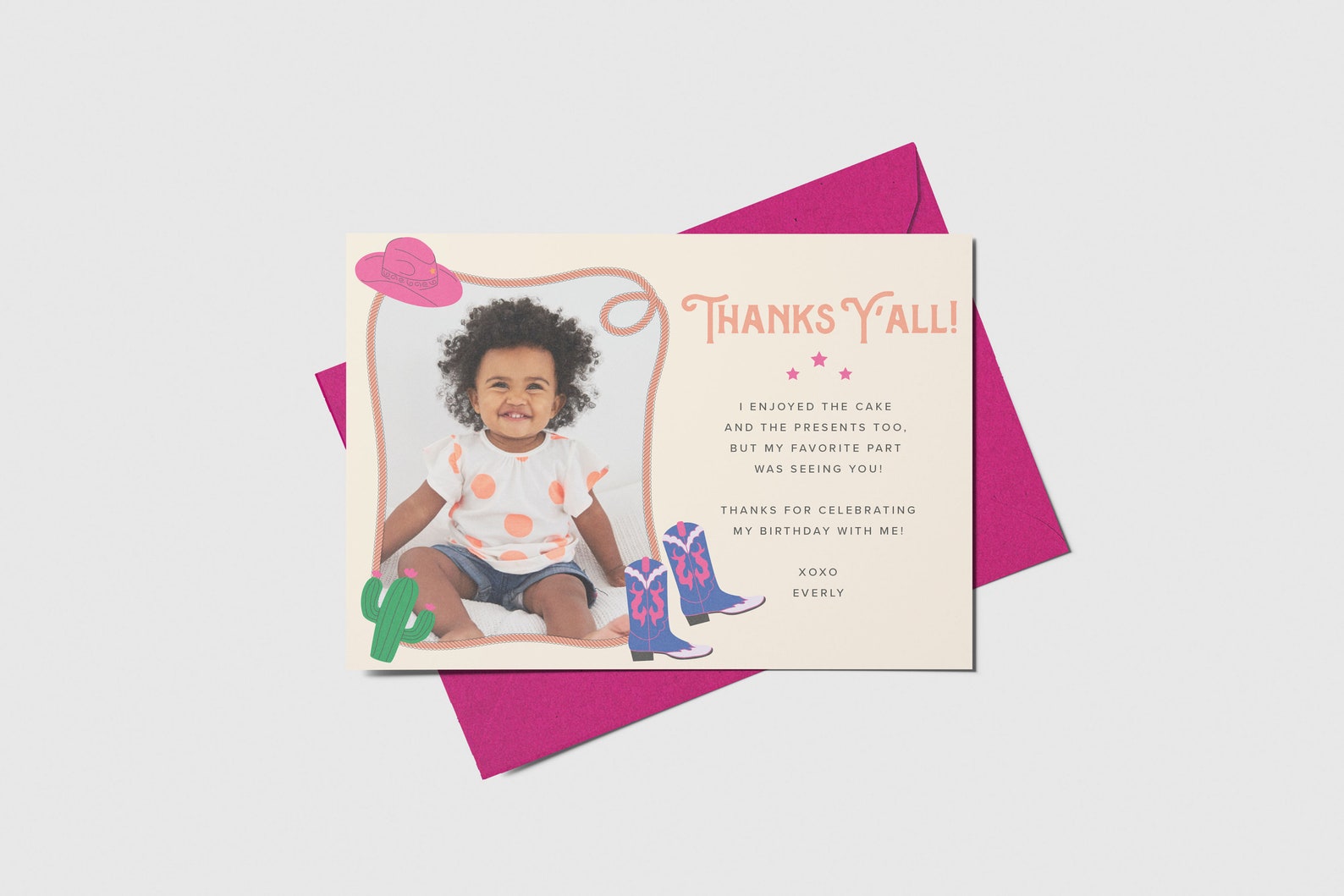 Rodeo Birthday Thank You Card With Photo Cowgirl Saddle Up | Etsy