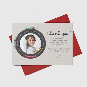 Race Car Thank You Card with Photo, 1st Birthday Party, Start Your Engines, Printable, Editable, INSTANT DOWNLOAD