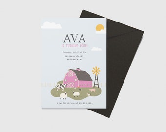 Farm Birthday Party Invitation, Farm Animals, Printable, Editable, INSTANT DOWNLOAD