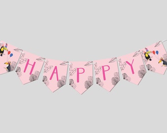 Toucan Birthday Party Flag Banner, Birthday Garland, 2nd Birthday, Twocan, Tropical Theme, Printable, Editable, INSTANT DOWNLOAD