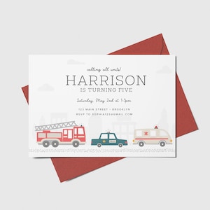 Calling All Units Birthday Party Invitation, Fire Truck, Police Car, Ambulance, Emergency Vehicles, Printable, Editable, INSTANT DOWNLOAD