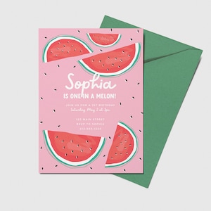 Watermelon Birthday Party Invitation, One in a Melon, Printable, Editable, INSTANT DOWNLOAD