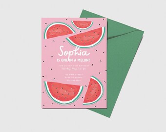 Watermelon Birthday Party Invitation, One in a Melon, Printable, Editable, INSTANT DOWNLOAD