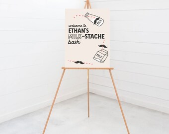 Milk-stache Birthday Welcome Sign: Mustache Party Decor (Instant Download)