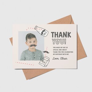 Milk-stache Birthday Party Thank You Card with Photo, Mustache Party, Milk & Cookies, Milk Carton, Printable, Editable, INSTANT DOWNLOAD