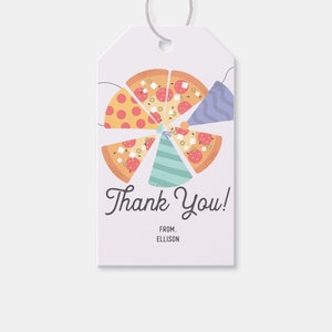 Pizza Party Birthday Favor Tag, Thank You Tag, A Slice of Fun, Party Hats, Pizzeria, Printable, Editable, INSTANT DOWNLOAD