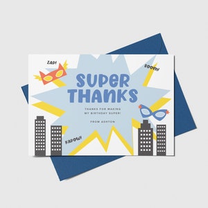 Superhero Birthday Thank You Card, Superheroes Party, Superhero Theme, Printable, Editable, INSTANT DOWNLOAD