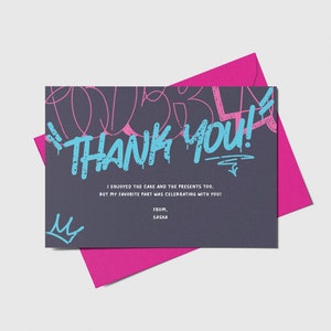 Graffiti Birthday Party Thank You Card, Street Art, Printable, Editable, INSTANT DOWNLOAD