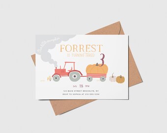 Pumpkin Patch Birthday Invitation: Fall Tractor Party (Digital Download)