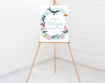 Under the Sea Birthday Welcome Sign: Ocean Animals (Digital Download)