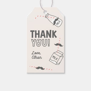 Milk-stache Birthday Party Favor Tag, Thank You Tag, Mustache Party, Milk & Cookies, Milk Carton, Printable, Editable, INSTANT DOWNLOAD