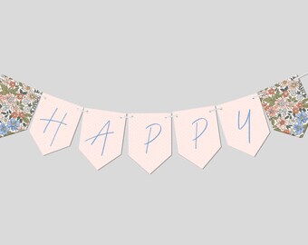 Wildflower Birthday Party Flag Banner, Garland, Wild Flower, Floral Theme, Printable, Editable, INSTANT DOWNLOAD