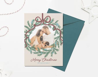 Christmas Photo Card Template: Modern Wreath Design (Digital Download)