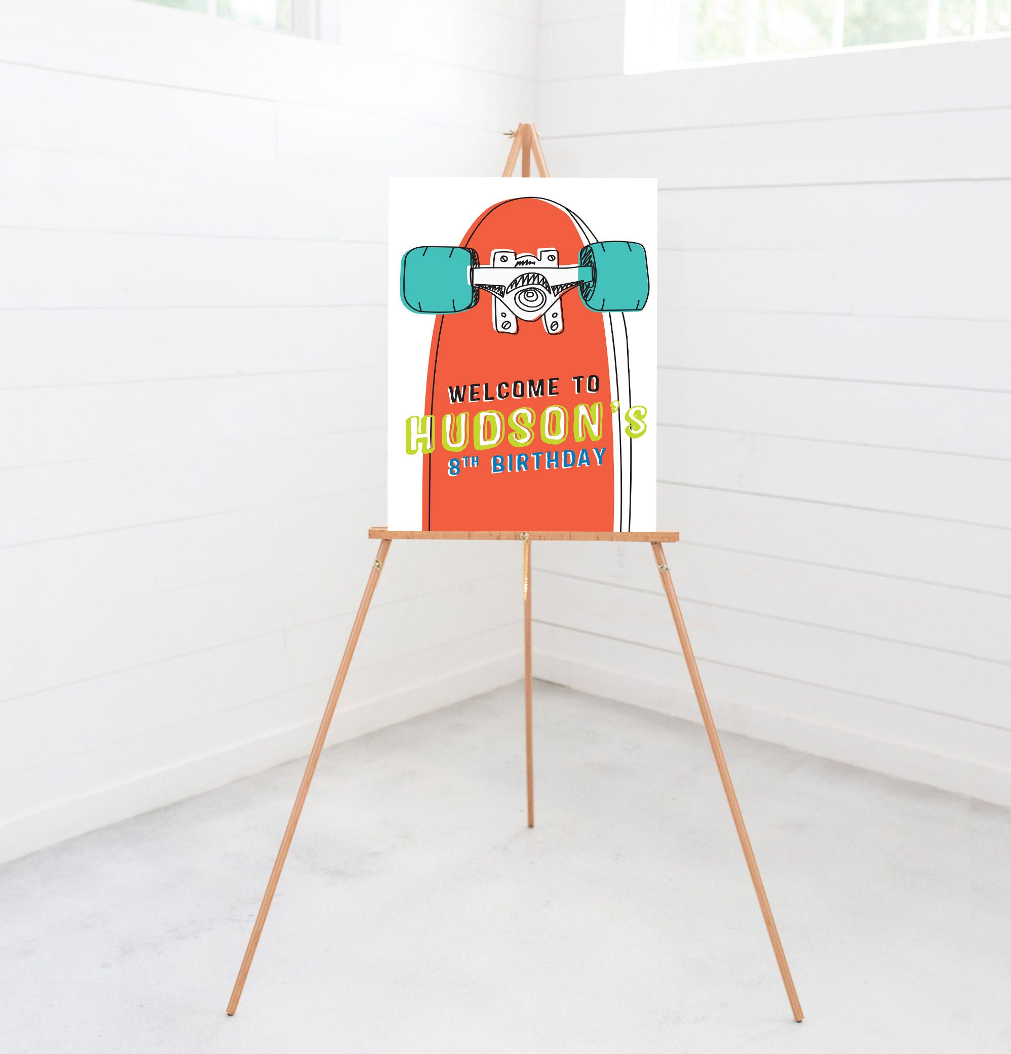 Skateboard Birthday Party Welcome Sign, 18x24, 24x36, Poster, Printable, Editable, INSTANT DOWNLOAD