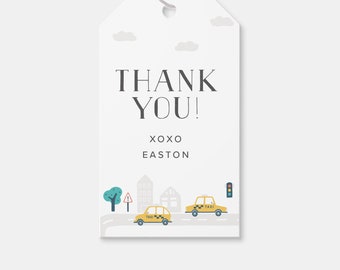 Taxi Birthday Thank You Tag: Editable Party Favor (Instant Download)
