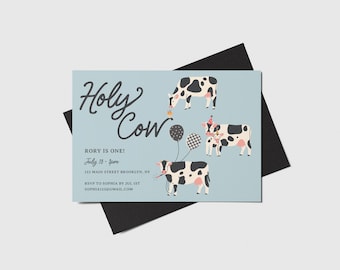 Holy Cow Birthday Invitation: Farm Animals, First Birthday (Digital Download)