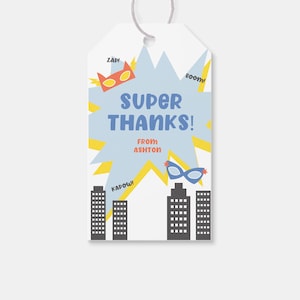 Superhero Birthday Party Favor Tag, Thank You Tag, Superheroes Party, Superhero Theme, Printable, Editable, INSTANT DOWNLOAD