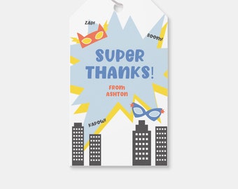 Superhero Thank You Tag: Birthday Party Favor (Printable, Editable, Instant Download)