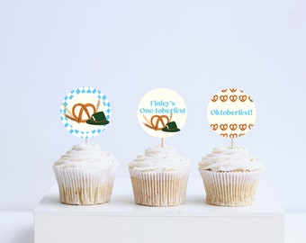 Oktoberfest Birthday Party Cupcake Toppers, Stickers, Oktwoberfest, Onetoberfest, Biergarten, Printable, Editable, INSTANT DOWNLOAD