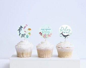 Under the Sea Birthday Cupcake Toppers: Ocean Animals (Digital Download)