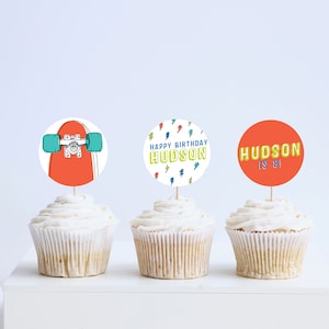 Skateboard Birthday Party Cupcake Toppers, Stickers, Decorations, Skateboard Theme, Printable, Editable, INSTANT DOWNLOAD
