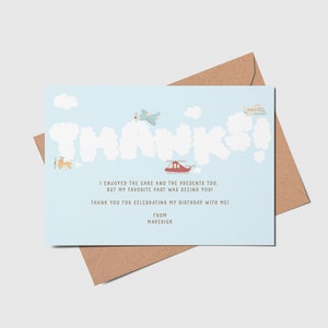 Airplane Birthday Party Thank You Card, 1st Birthday, Biplane, Plane, Helicopter, Time Flies, Printable, Editable, INSTANT DOWNLOAD