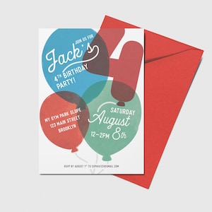 4th Birthday Party Invite,  Balloons, Printable, Editable, INSTANT DOWNLOAD