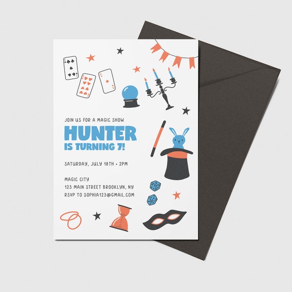 Magic Show Birthday Party Invitation, Magician, Abracadabra, Printable, Editable, INSTANT DOWNLOAD