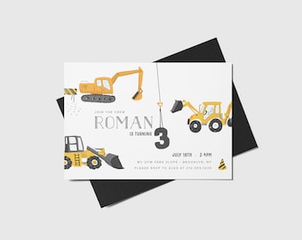 Construction Birthday Invitation, Excavator, Construction Party Theme, Printable, Editable, INSTANT DOWNLOAD