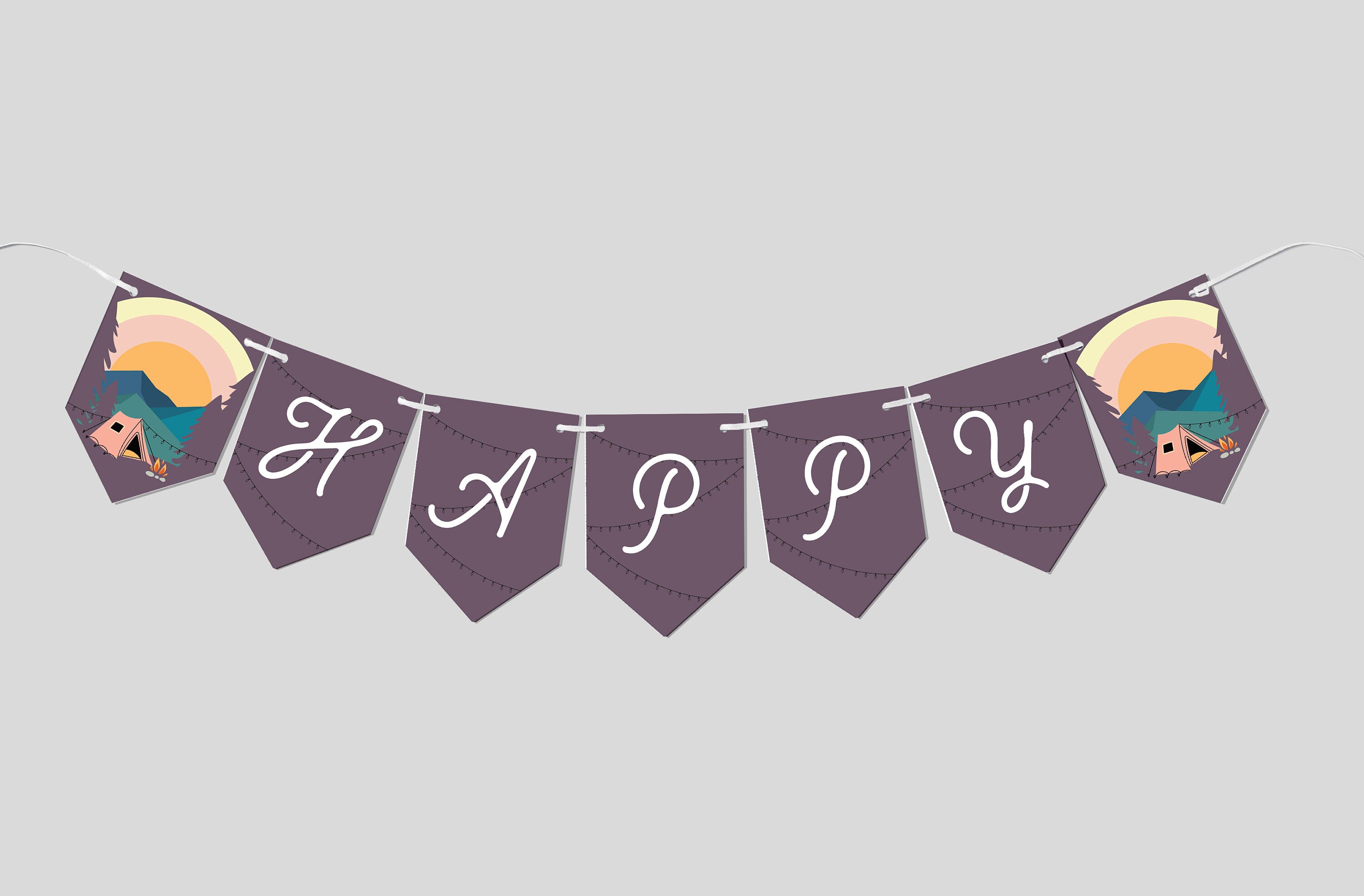 Glamping Birthday Party Flag Banner Birthday Garland Camping Birthday Invite Printable Editable INSTANT DOWNLOAD
