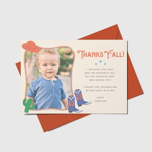 Rodeo Birthday Thank You Card With Photo, Cowsaddle Up, Cowboy Boots ...
