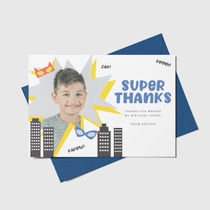 Superhero Birthday Thank You Card with Photo, Superheroes Party, Superhero Theme, Printable, Editable, INSTANT DOWNLOAD