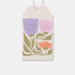 Modern Spring Flowers Birthday Party Favor Tag, Thank You Tag, Boho Flower, Floral Theme, Printable, Editable, INSTANT DOWNLOAD