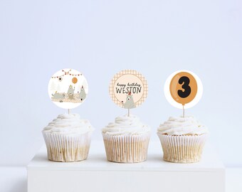 Teddy Bear Birthday Party Cupcake Toppers & Stickers (Instant Download)