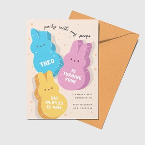 Easter Birthday Party Invitation, Easter Bunny, Marshmallow Peeps, Easter Brunch, Peeps, Printable, Editable, INSTANT DOWNLOAD