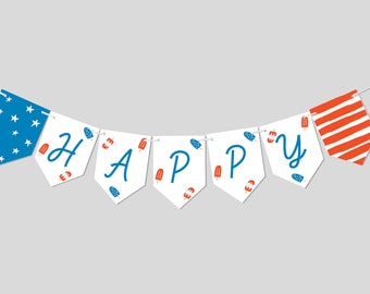 Red White and Two Birthday Banner: 4th of July Decor (Printable, Editable, INSTANT DOWNLOAD)