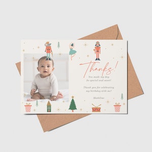 Nutcracker Ballet Birthday Party Thank You Card with Photo, Happy Holidays, Christmas, Printable, Editable, INSTANT DOWNLOAD
