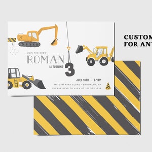 Construction Birthday Party Invite, Excavator, Construction Birthday Theme, Printable, Editable, INSTANT DOWNLOAD