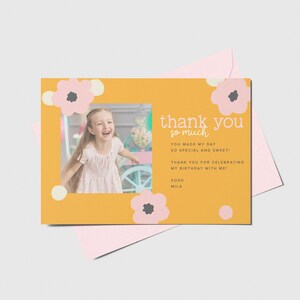 Flower Birthday Thank You Card with Photo, 1st Birthday, Printable, Editable, INSTANT DOWNLOAD