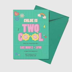 Two Cool Birthday Party Invitation, 2nd Birthday, Retro, Printable, Editable, INSTANT DOWNLOAD