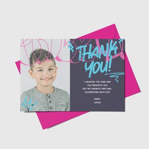Graffiti Birthday Party Thank You Card with Photo, Street Art, Printable, Editable, INSTANT DOWNLOAD