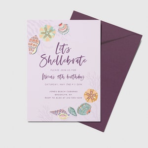 Let&#39;s Shellebrate Birthday Party Invitation, Seashells, Sea Shells, Under the Sea, Sea Life, Printable, Editable, INSTANT DOWNLOAD