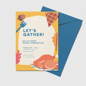 Let&#39;s Gather Birthday Party Invitation, Happy Fall, Fall Leaves, Thanksgiving, Friendsgiving, Printable, Editable, INSTANT DOWNLOAD