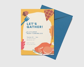 Uitnodiging herfstverjaardagsfeestje: Thanksgiving Friendsgiving (afdrukbaar, bewerkbaar, INSTANT DOWNLOAD)