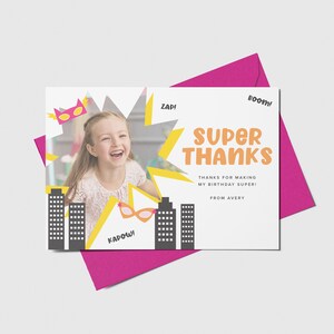 Superhero Birthday Thank You Card with Photo, Superheroes Party, Superhero Theme, Printable, Editable, INSTANT DOWNLOAD
